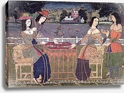 Постер Школа: Индийская 18в Europeans Refreshing themselves on a Balcony, Mughal, possibly Deccan