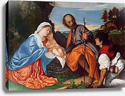 Постер Тициан (Tiziano Vecellio) The Holy Family and a Shepherd, c.1510