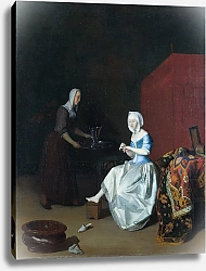 Постер Охтервелт Якоб Молодая леди, теребящая кончики пальцев
