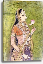 Постер Школа: Индийская 18в Portrait of a Lady Holding a Lotus, c. 1740-1750