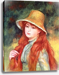 Постер Ренуар Пьер (Pierre-Auguste Renoir) Young girl with long hair, or Young girl in a straw hat, 1884