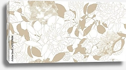 Постер Золотые пионы и листья на белом фоне