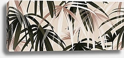 Постер Черные и золотые пальмовые листья на розовом фоне