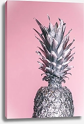 Постер Серебряный ананас на розовом фоне
