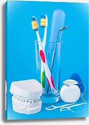 Постер Зубной набор на синем фоне