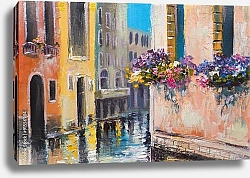 Постер Венецианская улица с цветами в окнах