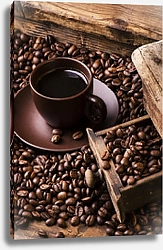 Постер Чашка чёрного кофе и кофемолка