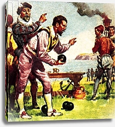 Постер МакКоннел Джеймс Sir Francis Drake on Plymouth Hoe in 1588 playing bowls