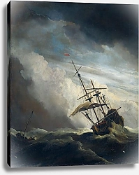 Постер Велде Виллем Старший A ship in need in a raging storm