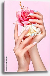 Постер Женские руки с маникюром и розами