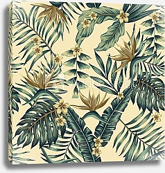 Постер Тропические листья и золотые цветы