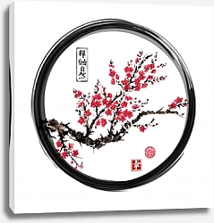 Постер Восточная цветущая сакура в круглом окне
