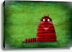 Постер Сикорский Андрей (совр) Красный улыбающийся кот на зеленом фоне
