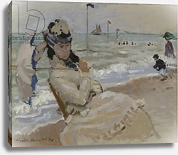 Постер Моне Клод (Claude Monet) Camille on the Beach in Trouville, 1870