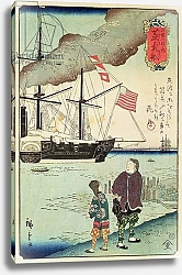 Постер Школа: Японская 19в. American naval vessel in a Japanese harbour, 1861