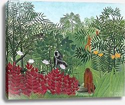 Постер Руссо Анри (Henri Rousseau) Tropical Forest with Monkeys, 1910