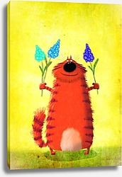 Постер Сикорский Андрей (совр) Красный кот с цветами