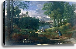 Постер Пуссен Никола (Nicolas Poussin) Landscape with a Man killed by a Snake, c.1648