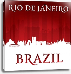 Постер  Рио-де-Жанейро, Бразилия. Силуэт города на красном фоне