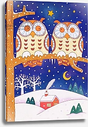 Постер Бакстер Кэти (совр) Two owls on a branch