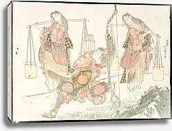 Постер Хокусай Кацушика Minamoto no Tametomo and Two Salt Gatherers