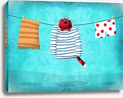 Постер Сикорский Андрей (совр) Кот в матросской рубашке на бельевой веревке