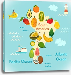 Постер Детская фруктовая карта Южной Америки