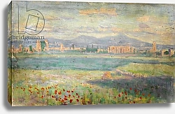 Постер Стадд Артур Mediterranean landscape with poppies in foreground and walled town in background