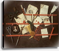 Постер Кольер Эварт Trompe l'oeil letter rack with a miniature portrait of a young man in armour, 1697