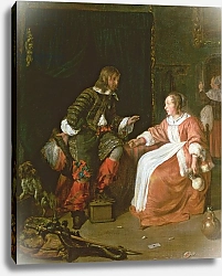 Постер Метсю Габриэль A maid and an officer, c.1660-70