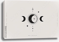 Постер Мистическая композиция с фазами луны, звездами и стрелами