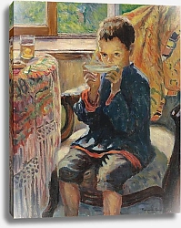 Постер Богданов-Бельский Николай A young boy drinking tea