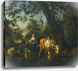 Постер Велде Адриан Крестьяне со скотом переходям ручей