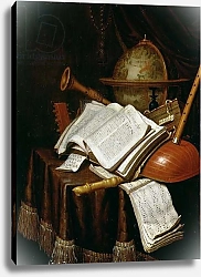 Постер Кольер Эварт Vanitas with a globe, musical scores and instruments, 1692