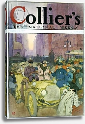 Постер Пенфилд Эдвард Automobile in crowded street. Watercolour by Edward Penfield, 1866-1925, artist, 1907.