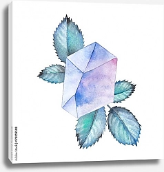 Постер Маленький акварельный кристалл и розовые листья