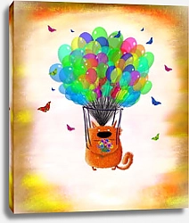 Постер Сикорский Андрей (совр) Кошка с цветами на воздушных шарах