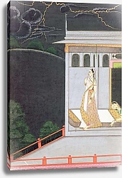 Постер Школа: Индийская 18в Lady waiting for her lover, from the 'Vasakasayya Nayika', one of the heroines of Hindu Rhetoric, Punjab Hills, c.1760