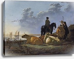 Постер Крестьяне со скотом рядом с речкой
