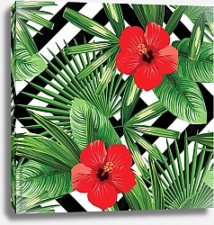 Постер Тропические цветы и листья на геометрическом фоне