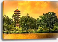 Постер Сингапур. Пагода в китайском саду