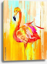 Постер Яркая птица фламинго на размытом фоне