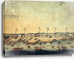 Постер Школа: Китайская 19в. View of the Hongs at Canton with the Danish, Austrian, American, Swedish, British and Dutch factories