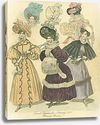 Постер Newest Fashions for February 1831. Morning Dresses