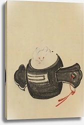 Постер Хокусай Кацушика Mouse, facing front, sitting on a mallet with red ribbon through a hole in the handle