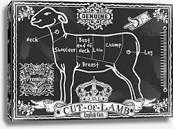 Постер Ягненок, винтажная схема резки мяса