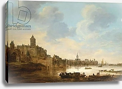 Постер Гойен Ян A town on the banks of a river, with a ferry, 1648