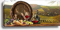 Постер Винный бочонок в винограднике