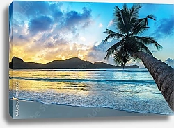 Постер  Тропический пляж Бэ-Лазар на закате, остров Маэ, Сейшелы