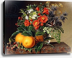 Постер Дженсен Йоханн Oranges, Blackberries and a Vase of Flowers on a Ledge, 1834